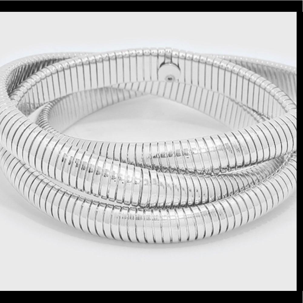 Tri Silver Color Bangle Bracelet